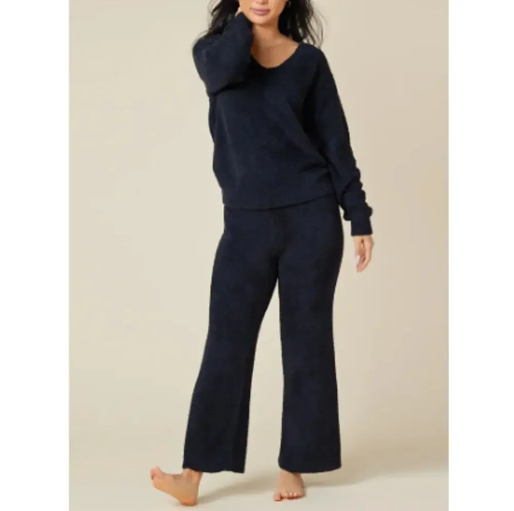 Softies Black Solid Marshmallow V-Neck Lounge Set Size XL